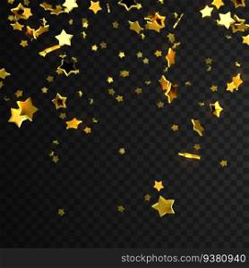 Golden star confetti isolated on transparent checkered background