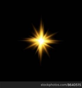 Golden star, on a black background, the effect of glow and rays of light, glowing lights, sun.vector. Golden star, on a black background, the effect of glow and rays of light, glowing lights, sun.vector.