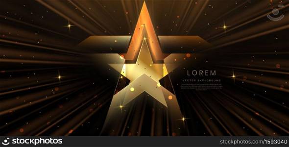 Golden star on black background with lighting effect and sparkle. Luxury template celebration award design. Vector illustration