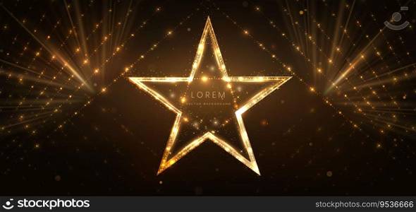 Golden star with golden on dark brown background with lighting effect and sparkle. Luxury template celebration award design. Vector illustration