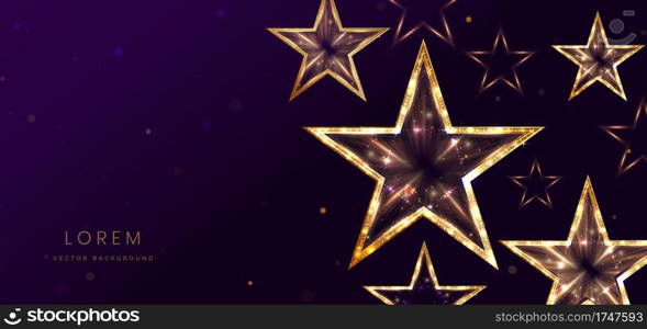 Golden star with golden on dark purple background with lighting effect and sparkle. Luxury template celebration award design. Vector illustration