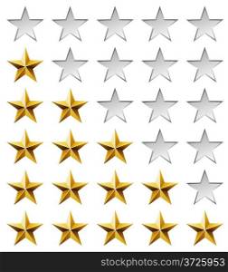 Golden stars rating template isolated on white background.