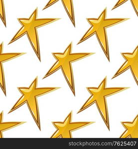 Golden stars seamless background pattern with an angled star with unequal points in a repeat motif in square format for a festive celebration or Christmas