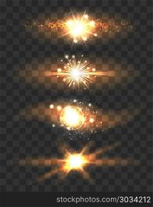 Golden Stars with Glow Light Effects on Transparent Background. Vector Illustration.. Golden Glow Light Effects Stars on Transparent Background