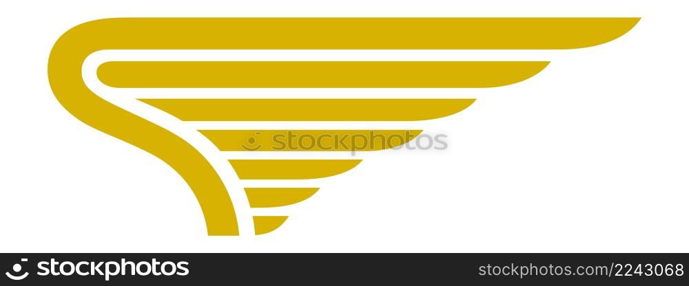 Golden striped logo. Eagle wing emblem. Stylized birf feathers. Vector illustration. Golden striped logo. Eagle wing emblem. Stylized birf feathers