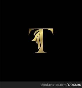 Golden T Initial Letter luxury logo icon, vintage luxurious vector design concept alphabet letter for luxuries business
