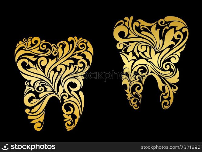 Golden tooth in floral style for dentistry design