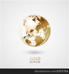 Golden transparent globe isolated in white background. Vector icon.. Golden Globe