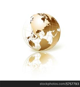 Golden transparent globe isolated in white background. Vector icon.. Golden Globe