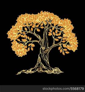 Golden tree on black isolated vector illustration