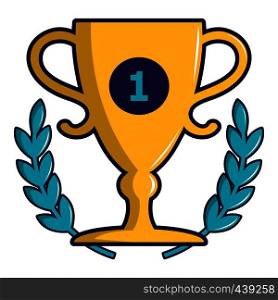 Golden trophy cup icon. Cartoon illustration of golden trophy cup vector icon for web. Golden trophy cup icon, cartoon style