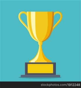 Golden trophy cup icon. Golden winner cup symbol. First place prize. Vector illustration in flat style. Trophy cup, award, icon