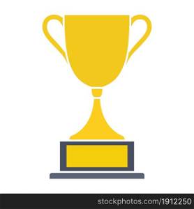 Golden trophy cup icon. Golden winner cup symbol. First place prize. Vector illustration in flat style. Golden trophy cup icon