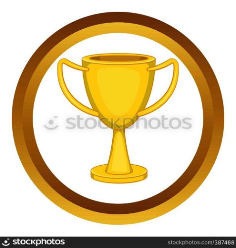Golden trophy cup vector icon in golden circle, cartoon style isolated on white background. Golden trophy cup vector icon