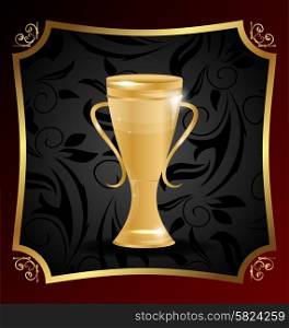 Golden trophy isolated on background. Illustration Golden Championship Trophy Cup on Luxury Background - Vector