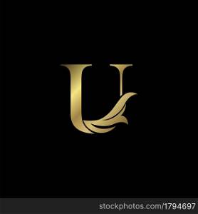 Golden U Initial Letter luxury logo icon, vintage luxurious vector design concept alphabet letter for luxuries business