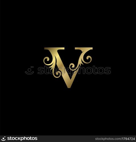 Golden V Initial Letter luxury logo icon, vintage luxurious vector design concept alphabet letter for luxuries business.