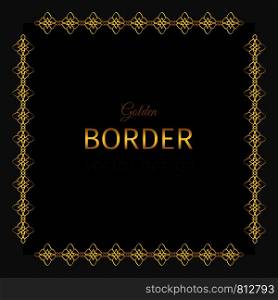 Golden vector border in square shape. Card design on black background. Golden border in square shape