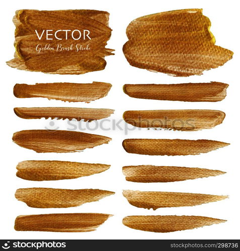 Golden vector brush stroke, Gold texture paint stain, Vector illustration.