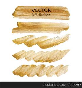 Golden vector brush stroke, Gold texture paint stain, Vector illustration.