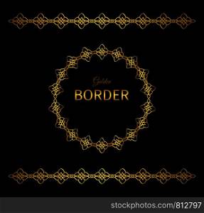 Golden vector decorative borders and circle frame on black background. Golden decorative borders and circle frame