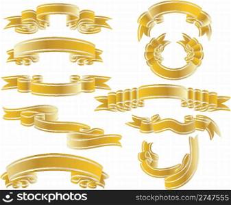 Golden vector ribbons set. Collection of vector temlates