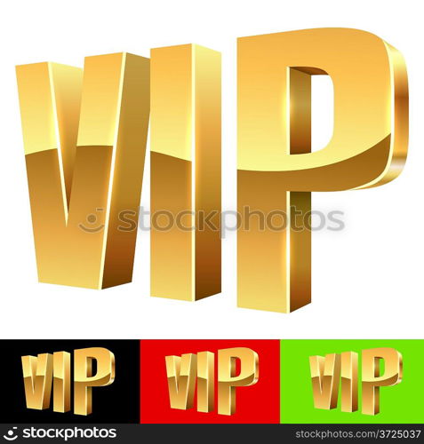 Golden VIP abbreviation isolated on white with color background samples.