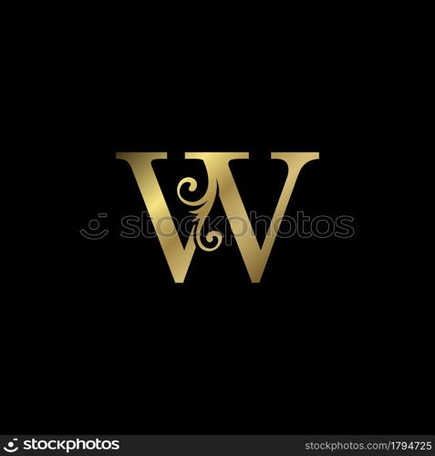 Golden W Initial Letter luxury logo icon, vintage luxurious vector design concept alphabet letter for luxuries business.