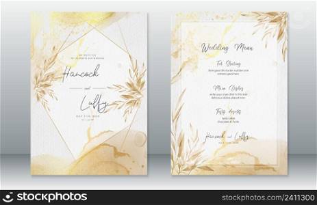 Golden wedding invitation card template luxury design with gold texture