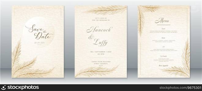 Golden wedding invitation card template nature design luxury with gold leaf and watercolor background 