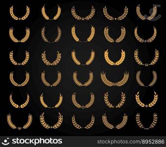 Golden wheat wreath set vector image