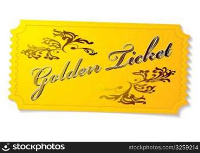 golden winning competition ticket with floral elements and shadow