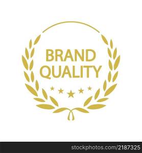 Golden wreath for winner st&vector design. Brand quality award s&le. Isolated outline illustration. Guarantee badge. Approved seal with text. Decorative sticker on white background. Golden wreath for winner st&vector design