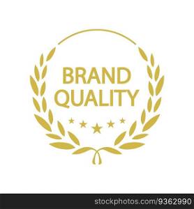 Golden wreath for winner st&vector design. Brand quality award s&le. Isolated outline illustration. Guarantee badge. Approved seal with text. Decorative sticker on white background. Golden wreath for winner st&vector design