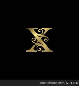 Golden X Initial Letter luxury logo icon, vintage luxurious vector design concept alphabet letter for luxuries business.