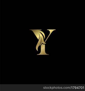 Golden Y Initial Letter luxury logo icon, vintage luxurious vector design concept alphabet letter for luxuries business