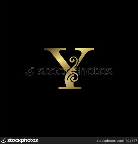 Golden Y Initial Letter luxury logo icon, vintage luxurious vector design concept alphabet letter for luxuries business.