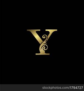 Golden Y Initial Letter luxury logo icon, vintage luxurious vector design concept alphabet letter for luxuries business.