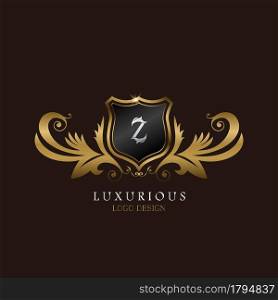 Golden Z Logo Luxurious Shield, creative vector design for luxury brand identity.