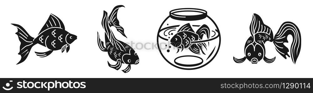 Goldfish icons set. Simple set of goldfish vector icons for web design on white background. Goldfish icons set, simple style