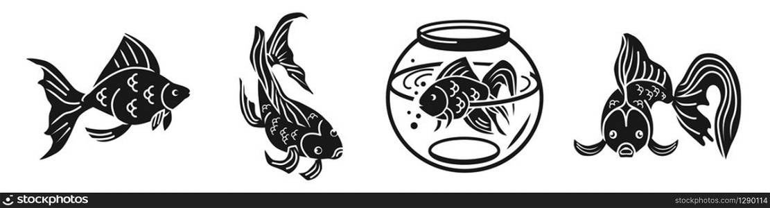 Goldfish icons set. Simple set of goldfish vector icons for web design on white background. Goldfish icons set, simple style