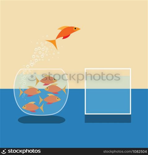 Goldfish jumping out of water. Vector flat design