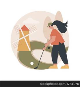 Golf abstract concept vector illustration. Mini golf world ch&ionship, outdoor recreation, country club tournament, rent equipment, personal training service, active lifestyle abstract metaphor.. Golf abstract concept vector illustration.
