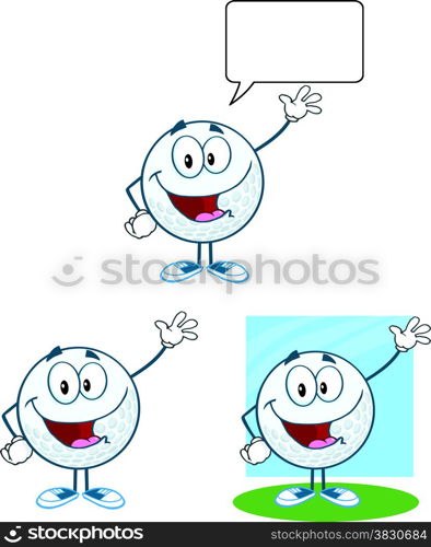 Golf Ball Cartoon Character Waving For Greeting. Collection