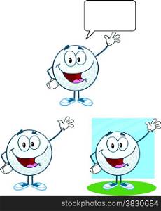 Golf Ball Cartoon Character Waving For Greeting. Collection