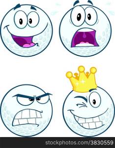 Golf Ball Different Expression Cartoon Character. Collection