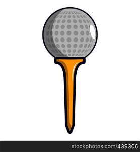 Golf ball on a yellow tee icon. Cartoon illustration of golf ball on a yellow tee vector icon for web. Golf ball on a yellow tee icon, cartoon style