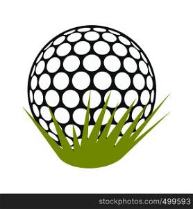 Golf ball on green grass flat icon isolated on white background. Golf ball on green grass flat icon