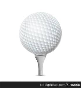 Golf Ball On White Tee. Vector Realistic Illustration Isolated. Golf Ball On White Tee. Vector Realistic Illustration