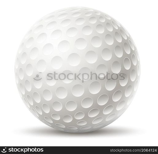 Golf ball. Realistic white sphere with small dimples isolated on white background. Golf ball. Realistic white sphere with small dimples